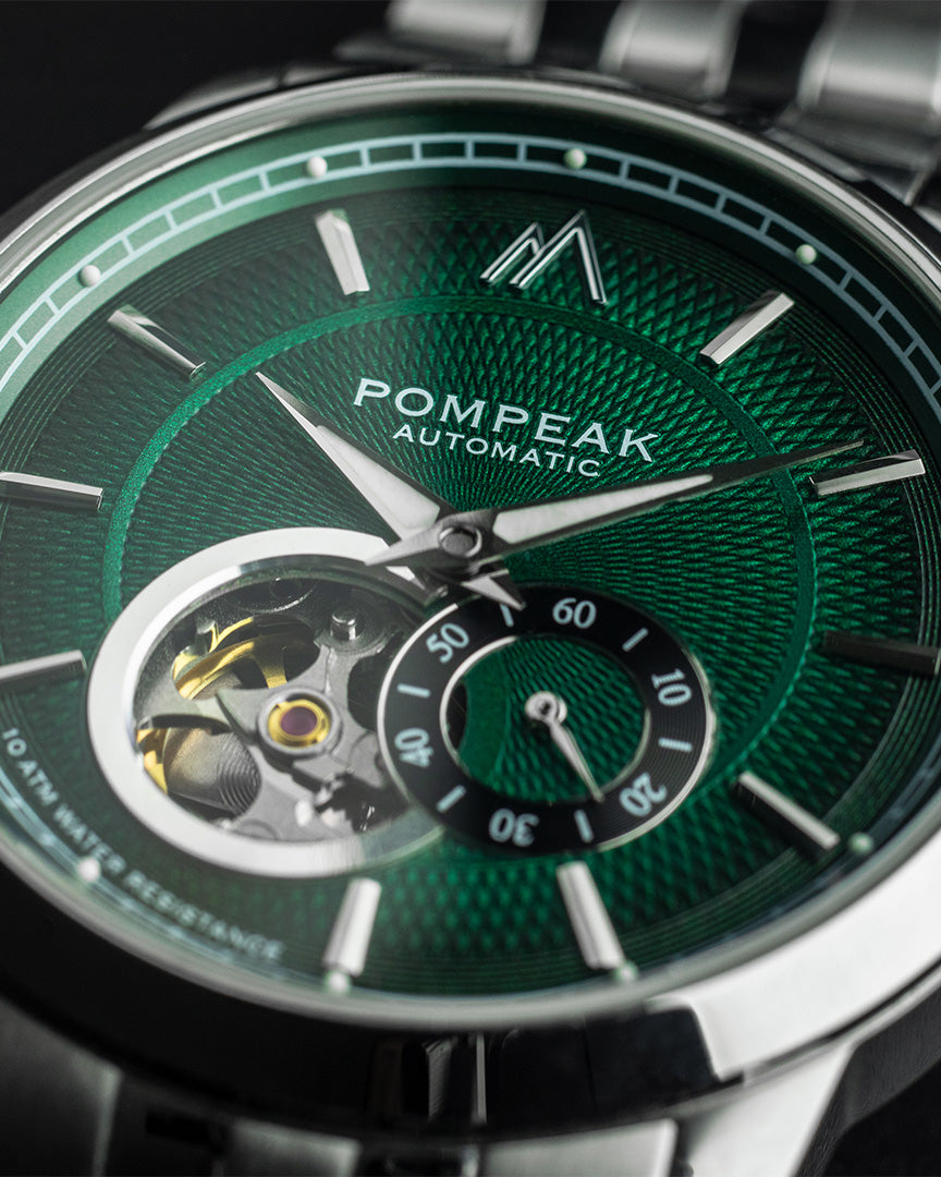 Pompeak British racing green detailed guilloche watch dial