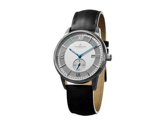 Side profile of the Mallory Timeless White watch, showcasing the slim 40mm stainless steel case, solid sapphire crystal, and polished finishing