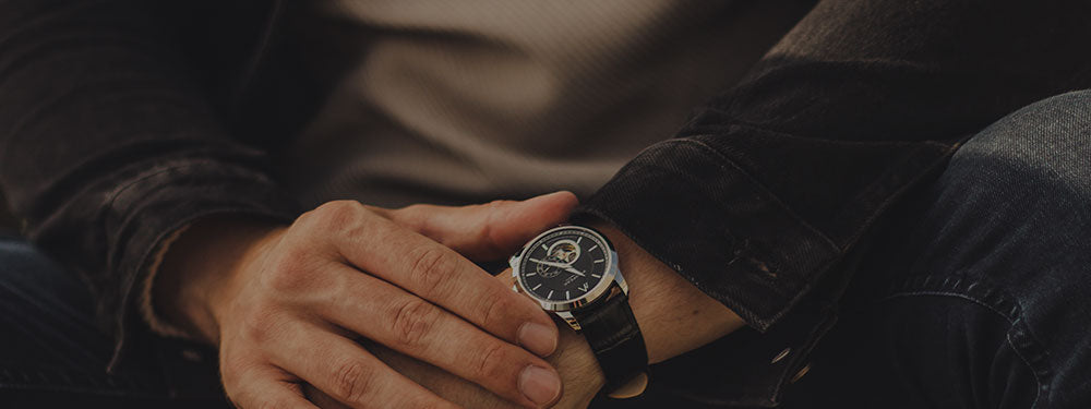 Pompeak Gentlemen's Black & Leather Open Heart Guilloche Dial Wrist shot