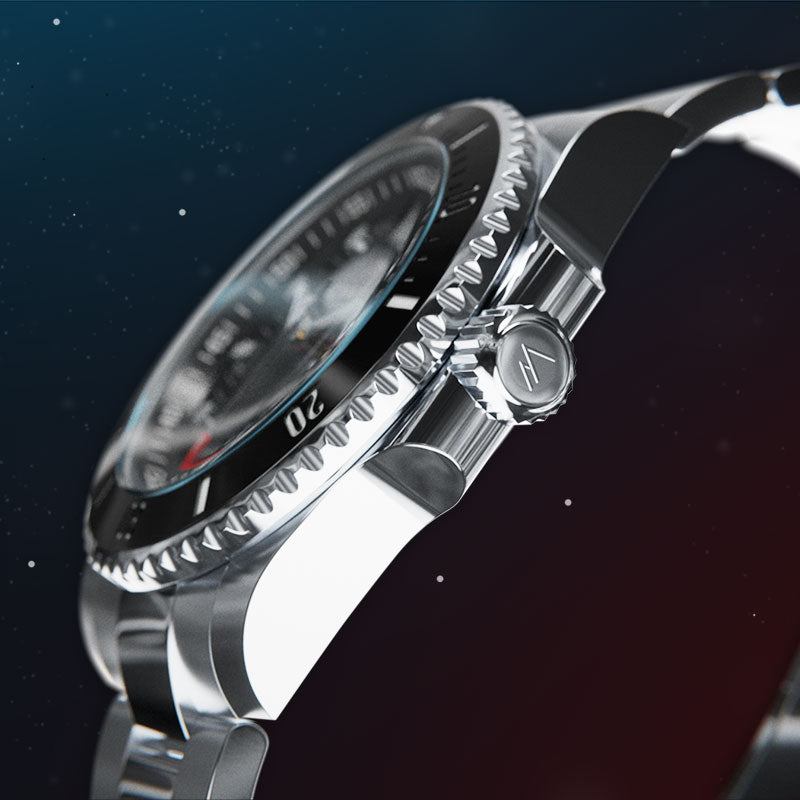 Pompeak Watches Sub Aquatic black dial ceramic bezel 904L SW200 Automatic Dive Watch side on