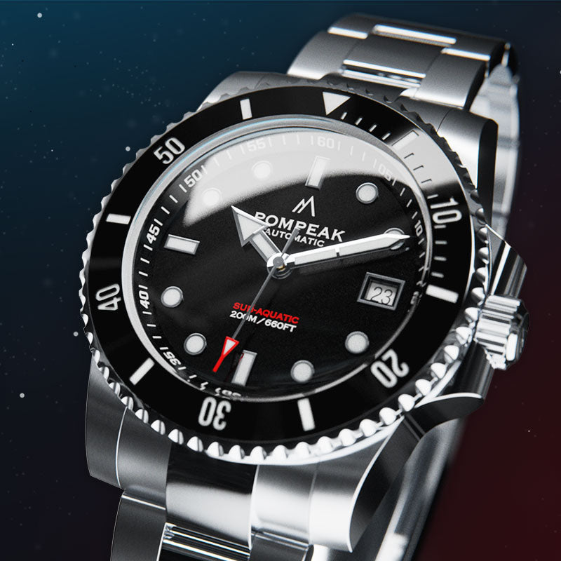 Pompeak Watches Sub Aquatic black night dial ceramic bezel 904L SW200 Automatic Dive Watch