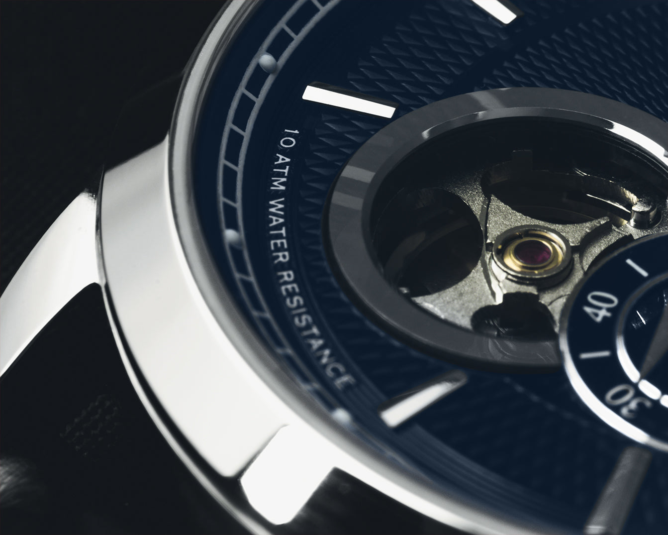 Pompeak automatic navy watch macro open heart
