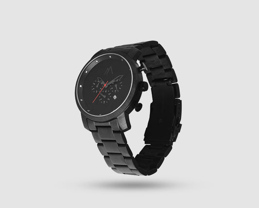 Quartz chronograph date watch metallic bands black and red