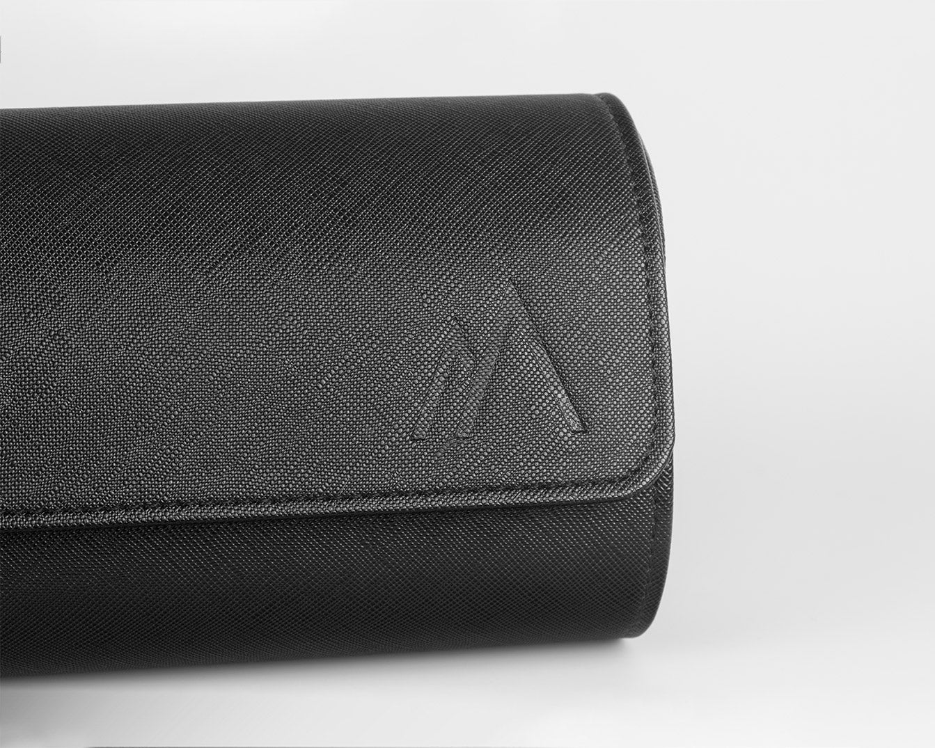 Black three slot Leather Watch roll - Pompeak Logo