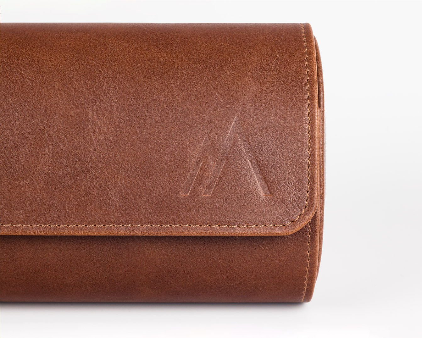 Brown three slot Leather Watch roll - Pompeak Logo