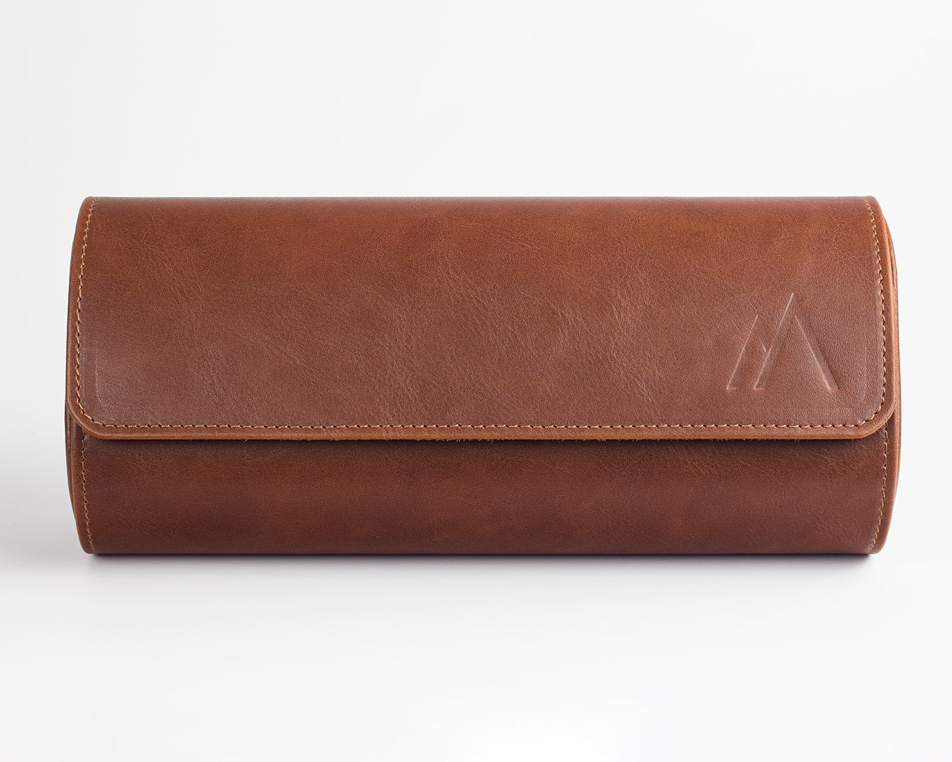Brown three slot Leather Watch roll - Front View