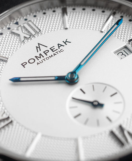 Pompeak Mallory Dress Watch with White Dial and Blued Hands