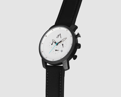 Quartz chronograph date watch tan interchangeable leather bands black white blue 45mm