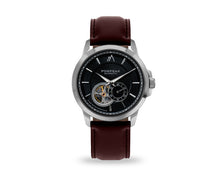 Load image into Gallery viewer, Pompeak automatic watch with full grain brown leather interchangeable strap.
