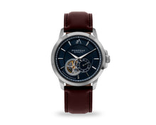 Load image into Gallery viewer, Pompeak automatic navy watch with full grain brown interchangeable straps
