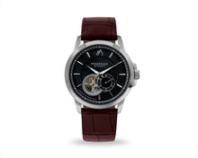Load image into Gallery viewer, Pompeak automatic watch with mock croc brown full grain leather interchangeable strap.
