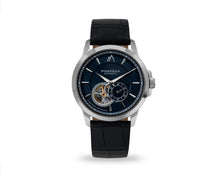 Load image into Gallery viewer, Pompeak automatic navy watch with full grain mock croc black interchangeable straps
