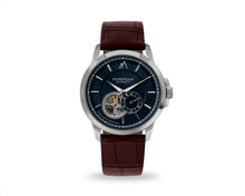 Load image into Gallery viewer, Pompeak automatic navy watch with full grain mock croc brown interchangeable straps
