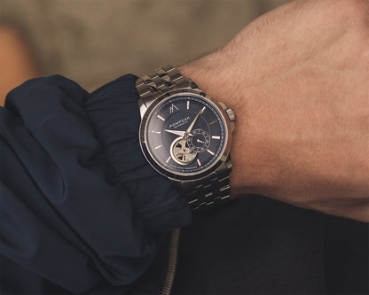Pompeak Gentlemens Navy Automatic watch wrist shot image