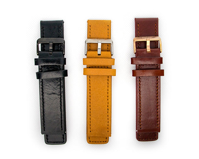 22mm Genuine leather interchangeable watch straps. Brown, Tan or Black