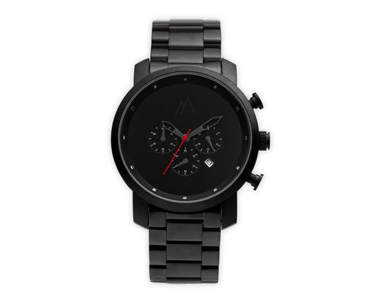 Quartz chronograph date watch metallic bands black and red