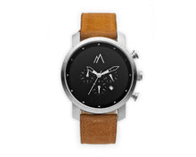 Load image into Gallery viewer, Quartz chronograph date watch tan interchangeable leather bands silver black 45mm
